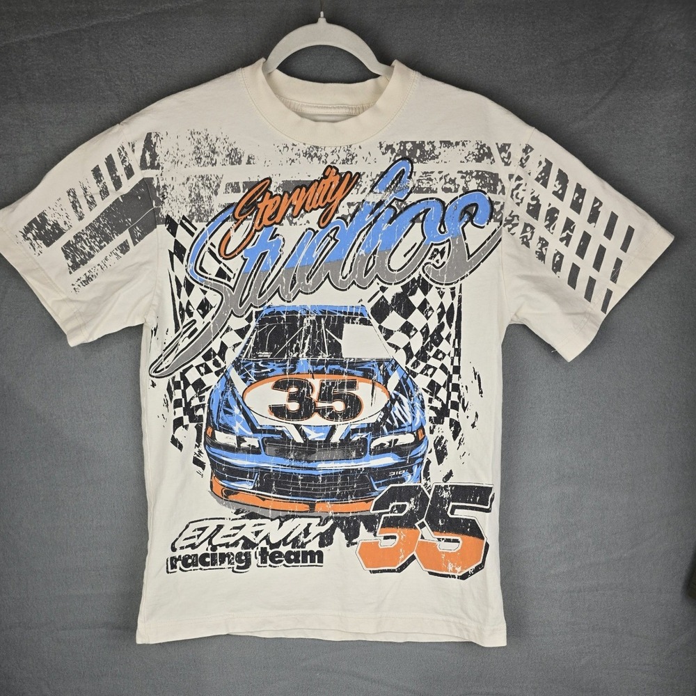 PacSun T-Shirt Mens S Cream Eternity Racing Team Graphic Motorcore Streetwear
